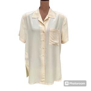 VTG Jones New York Short Sleeved Button Up Blouse Oversized/Relaxed Yellow 10